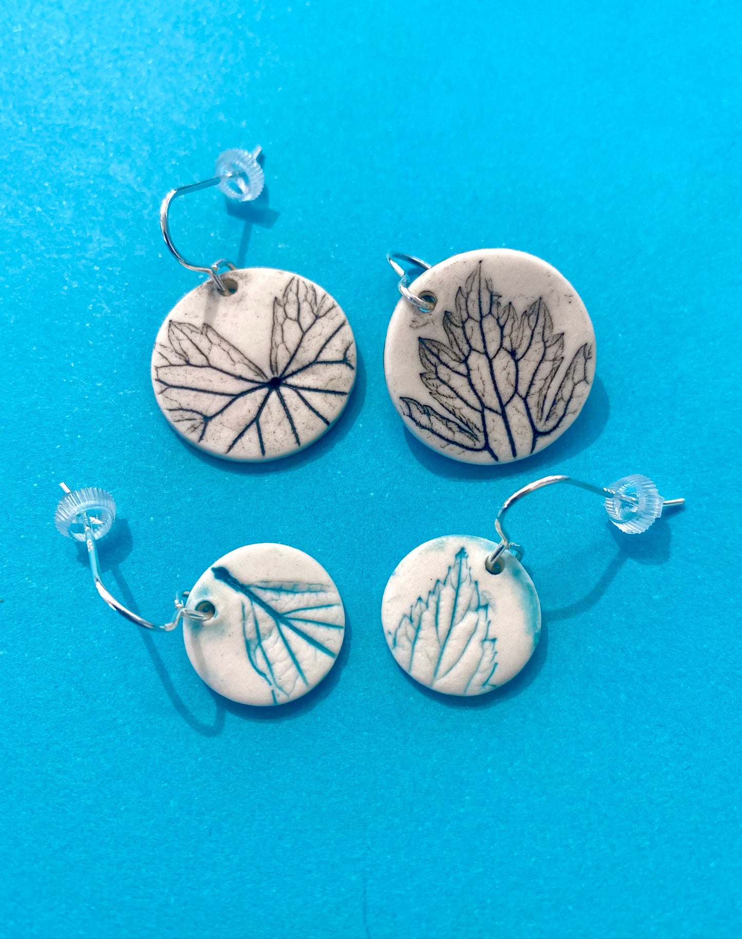 Leaf Print Disc Earrings