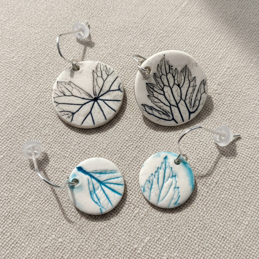 Leaf Print Disc Earrings