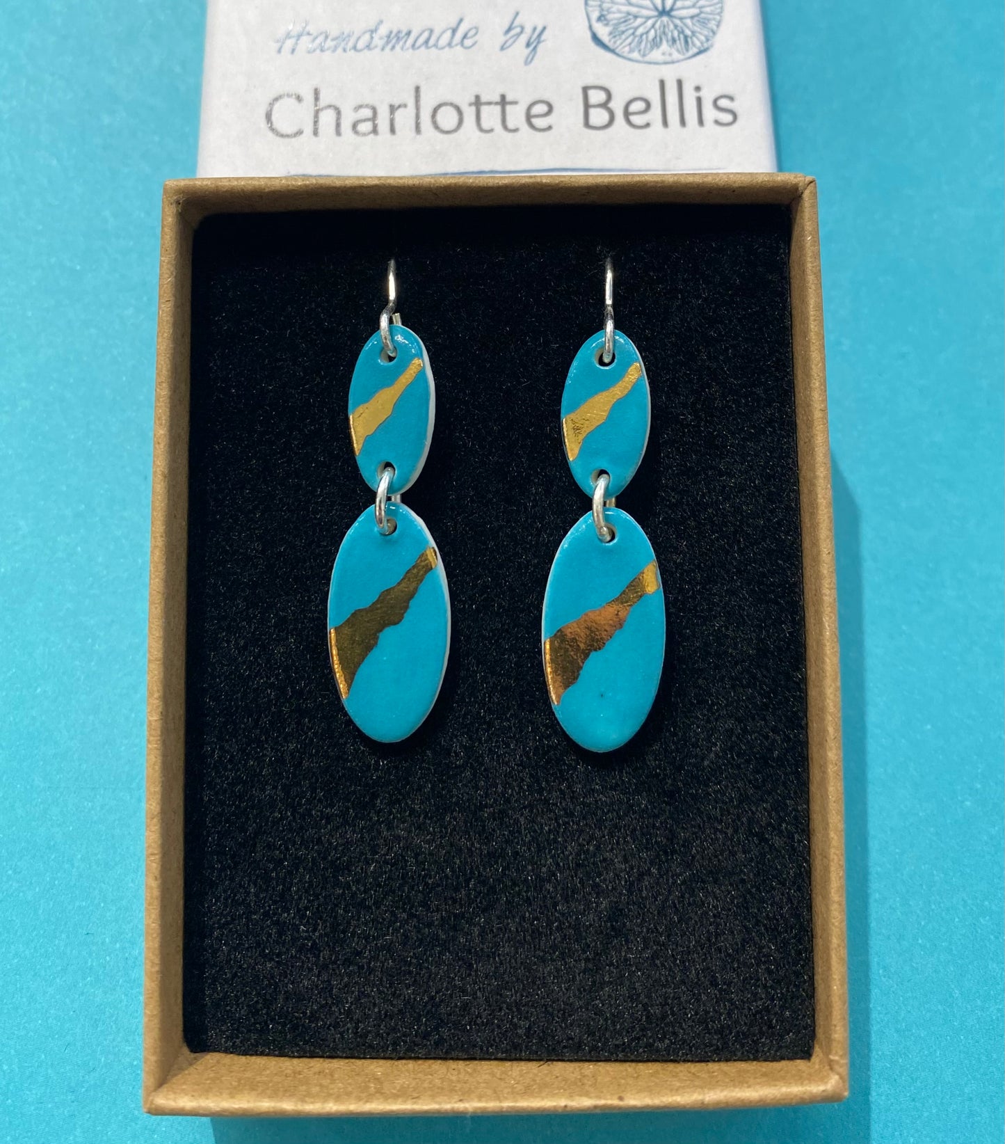 Oval Drop Earrings with 24ct Gold Detailing