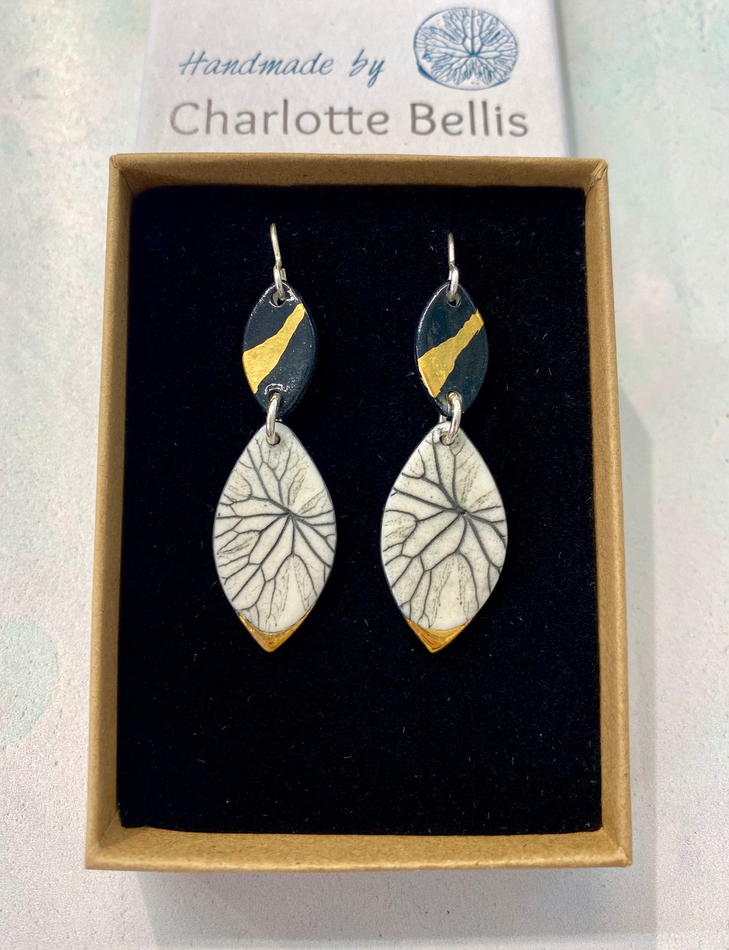 Leaf Print Earrings with 24ct Gold Detailing