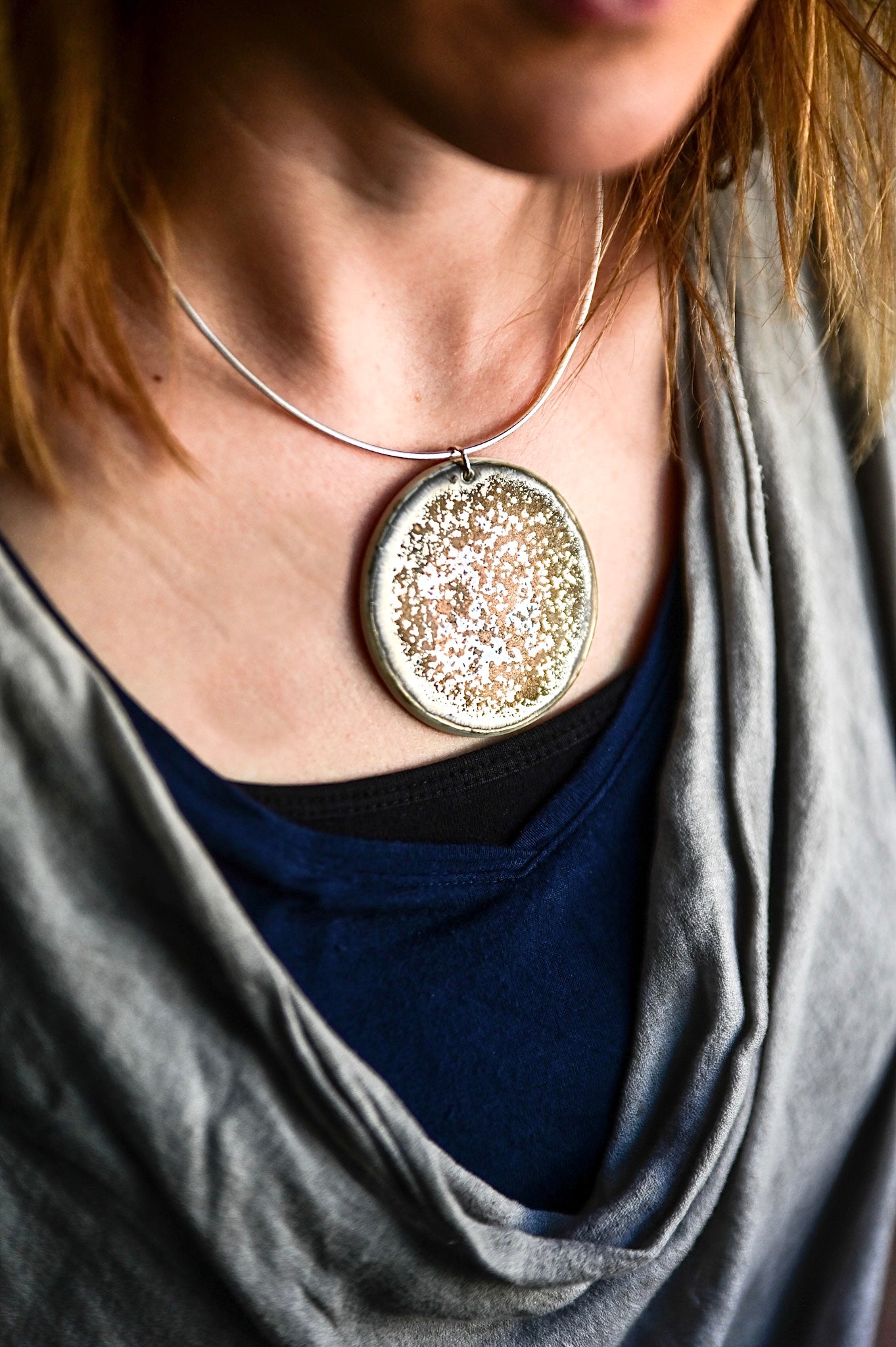 Metallic Large Glaze Disc Necklace