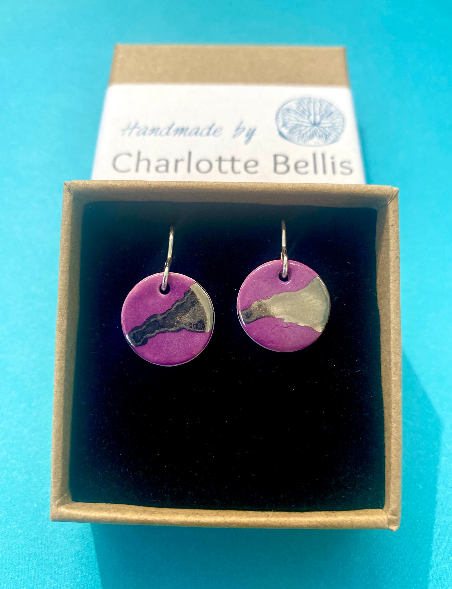 Disc Earring with Platinum or Copper Detailing