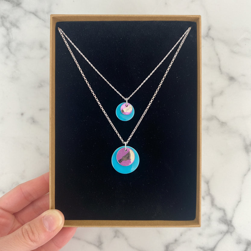 Double Disc Dainty Necklace with Platinum Detailing