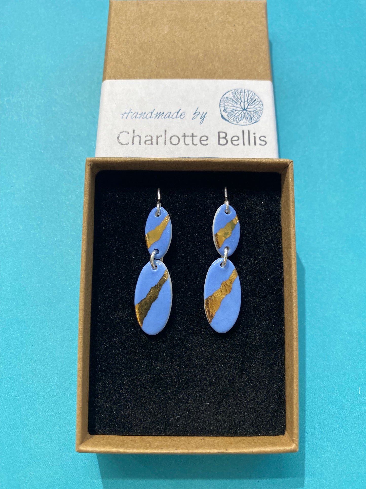 Oval Drop Earrings with 24ct Gold Detailing