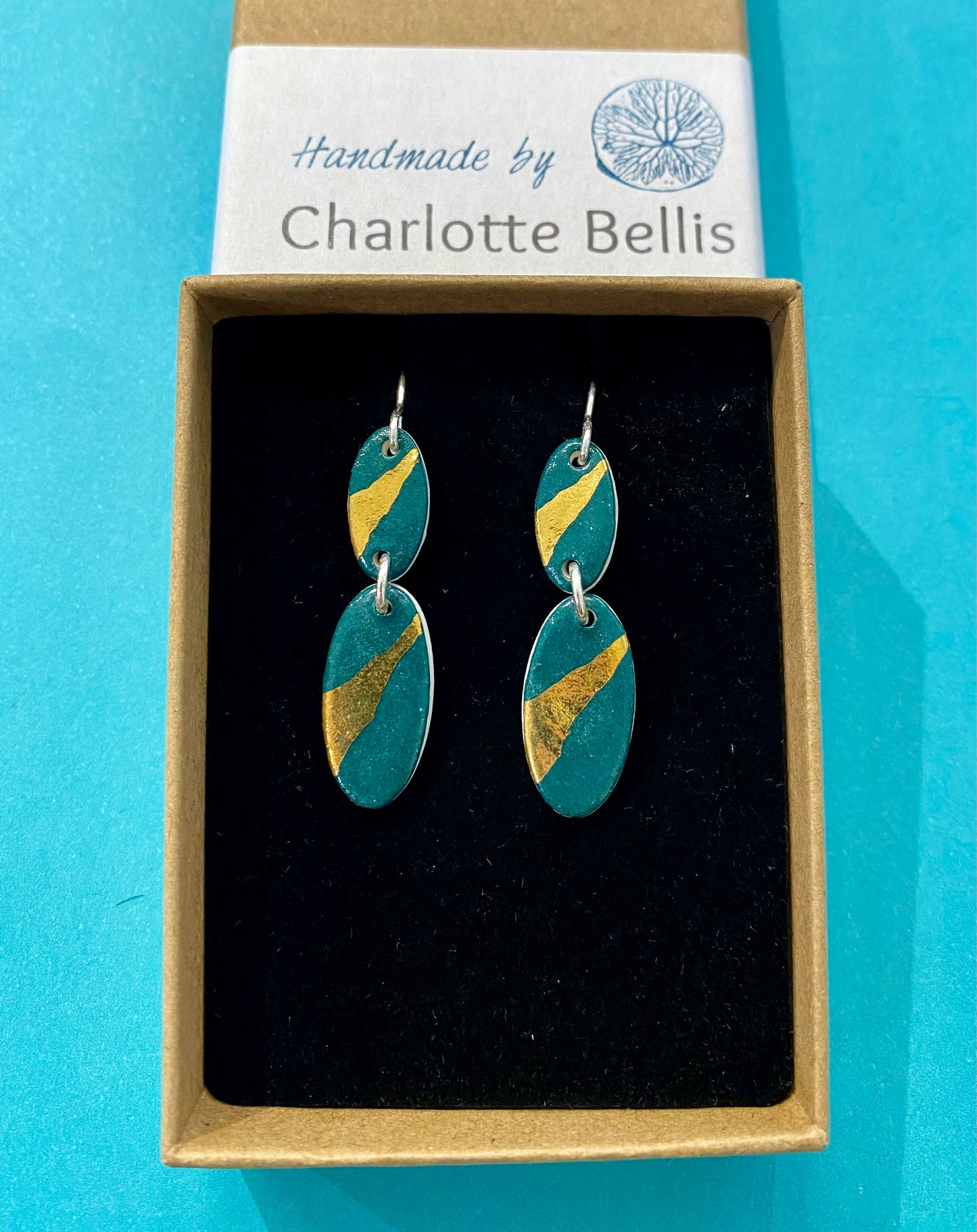 Oval Drop Earrings with 24ct Gold Detailing