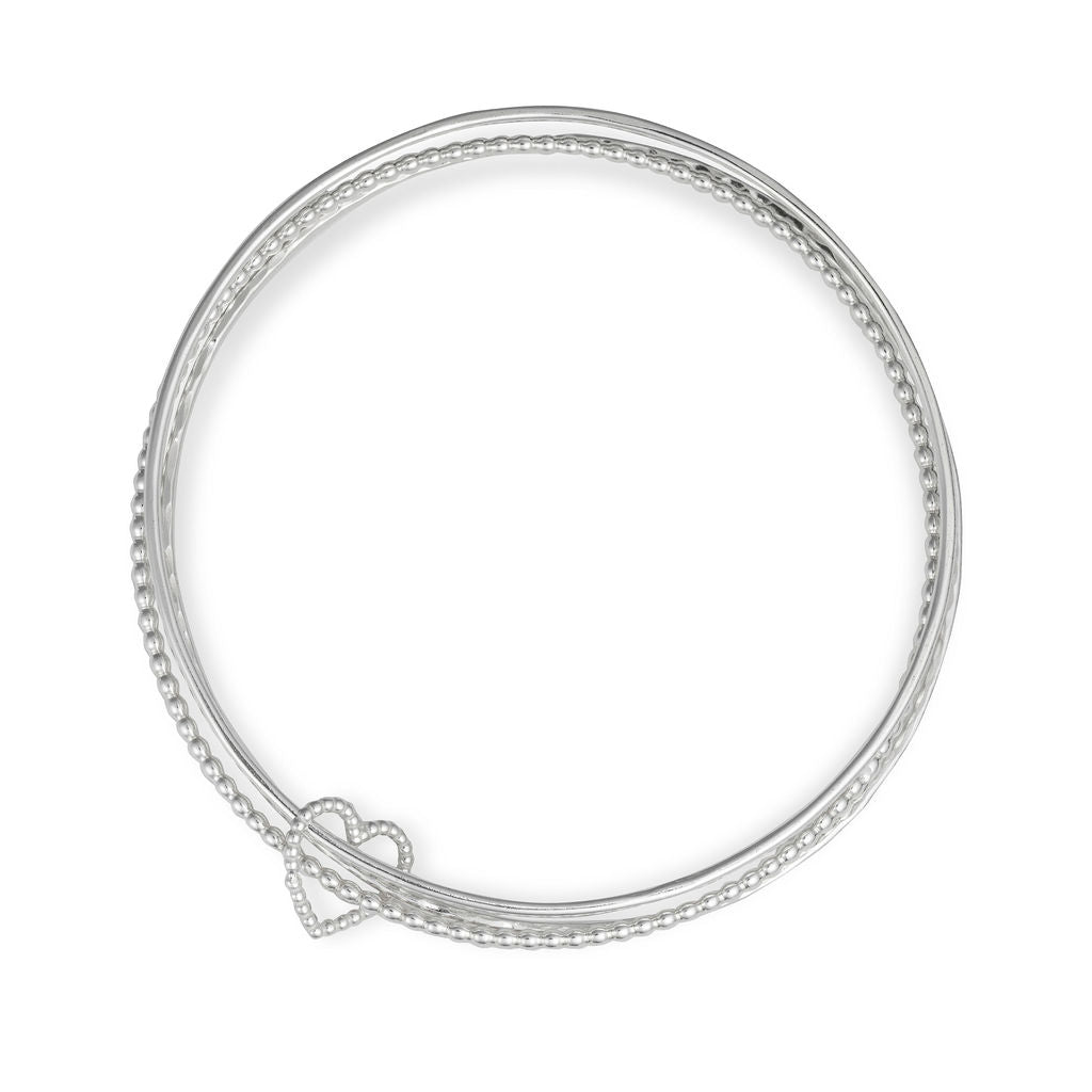 Cariad Heart Triple Bangle - Silver