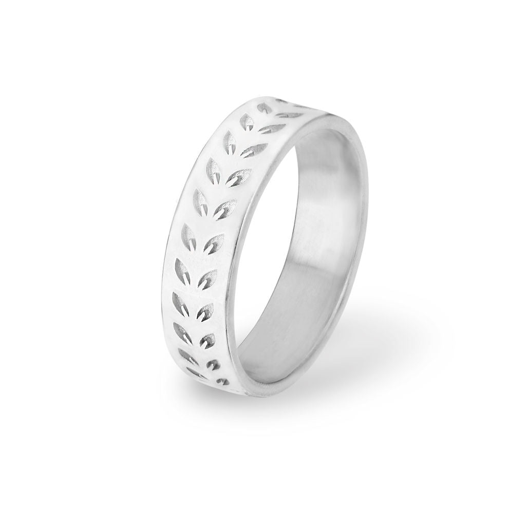 Lôn Goed - Leaf Pattern - Ring - Silver - Wide