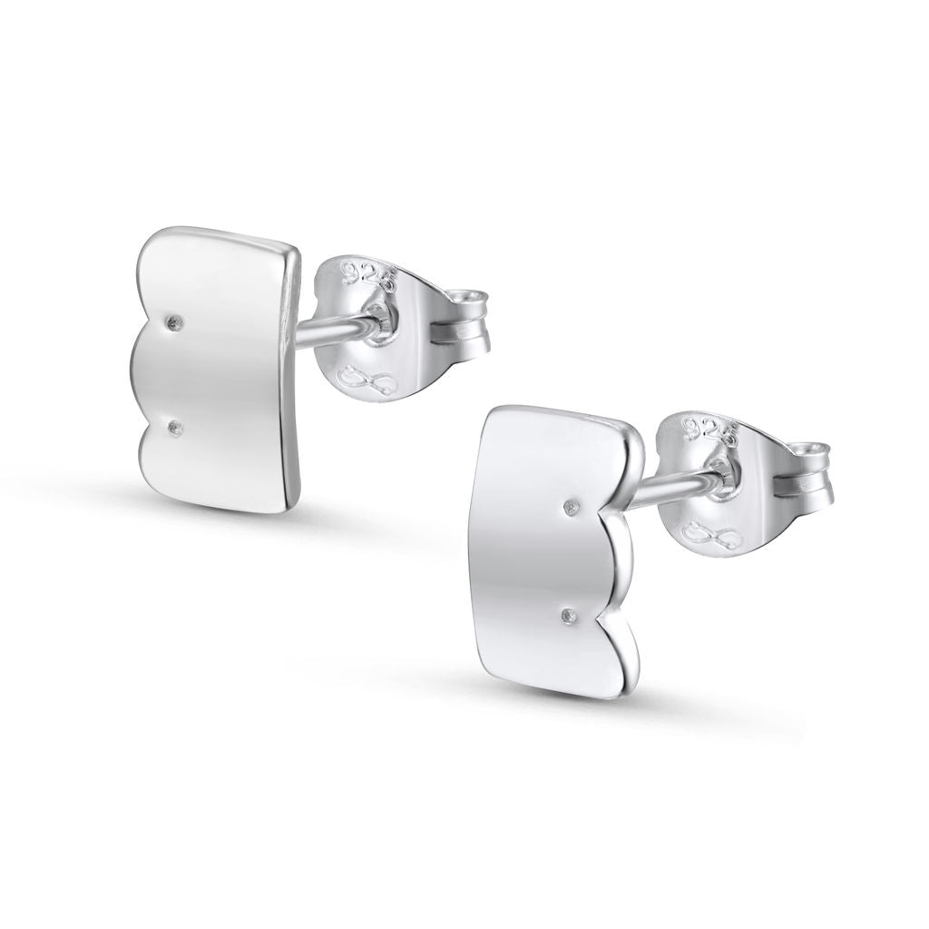 Lôn Goed - Scalloped Pattern - Stud Earrings - Silver - Wide