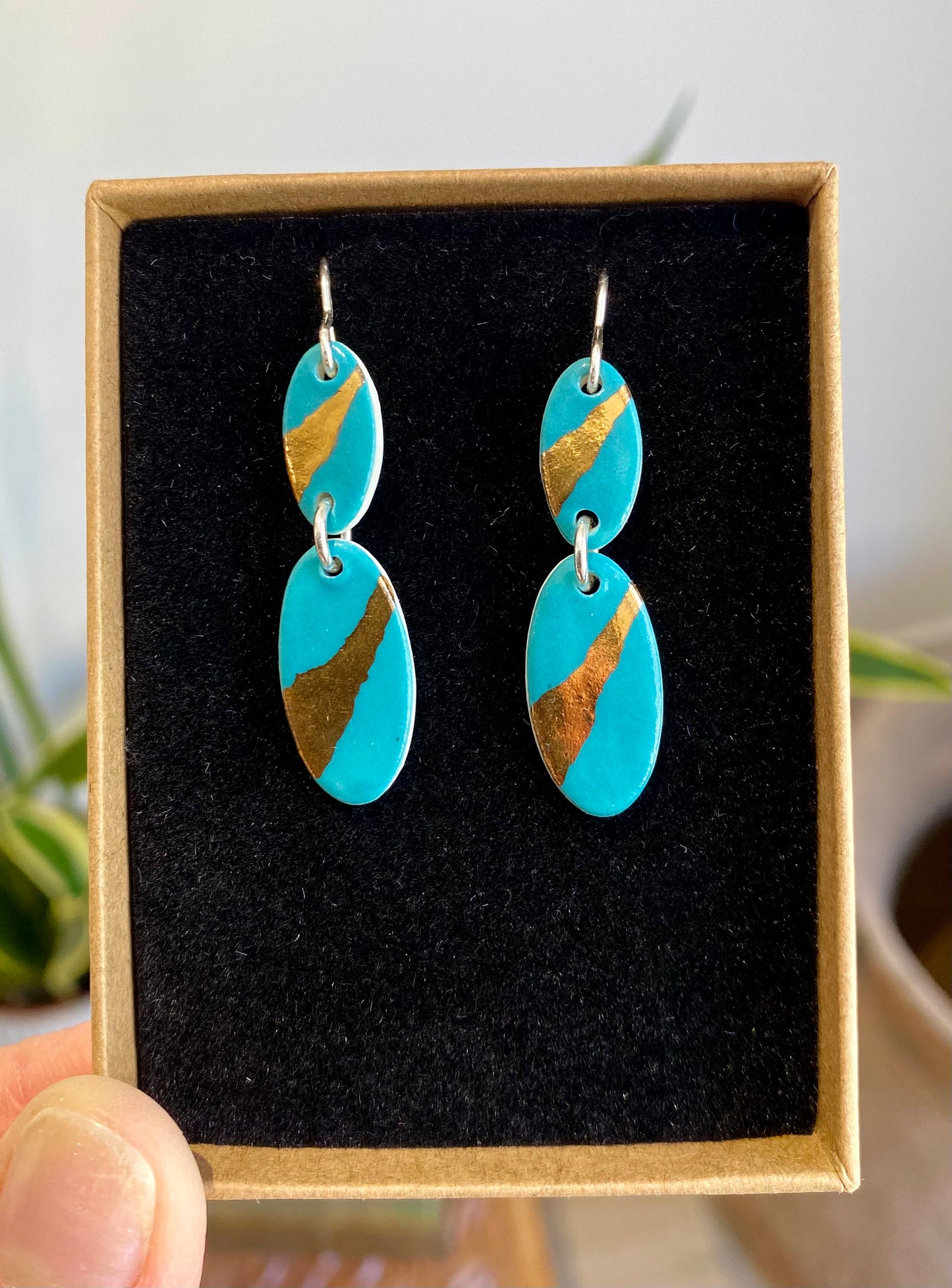 Oval Drop Earrings with 24ct Gold Detailing