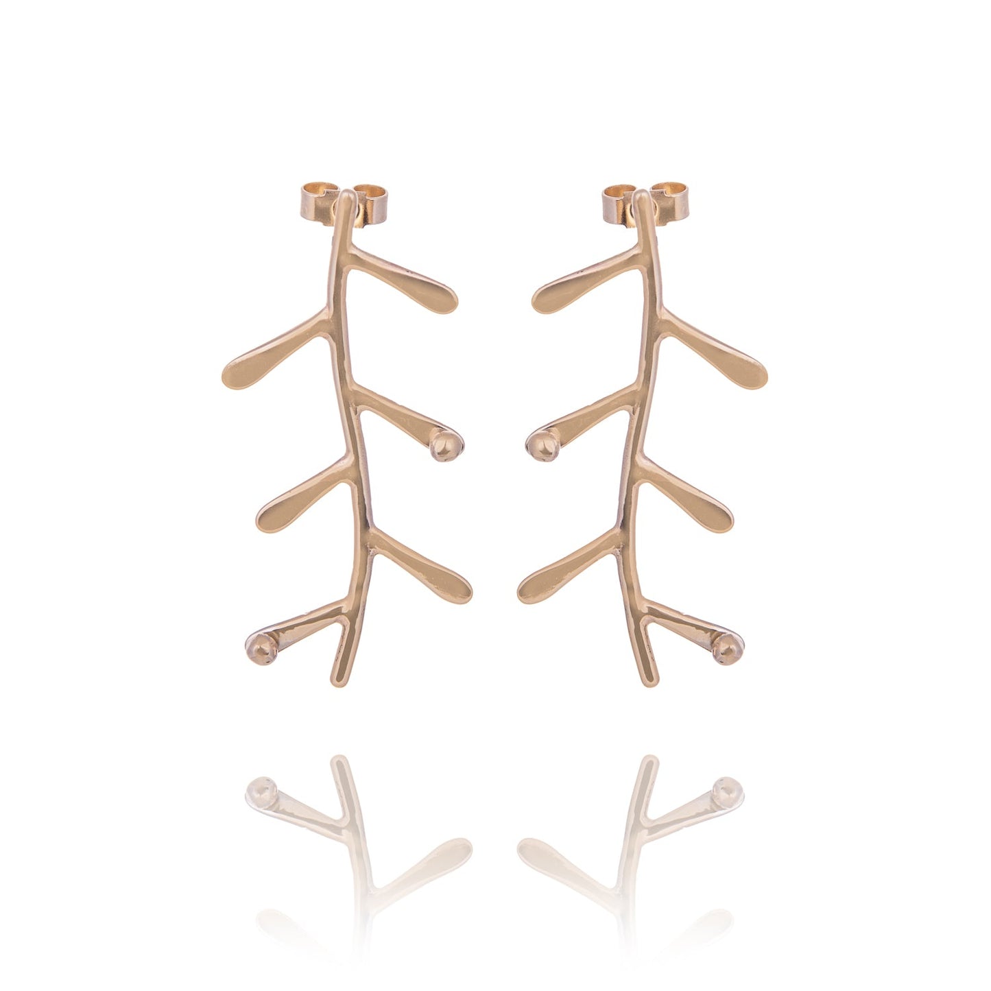 Gold Long Fern Earrings
