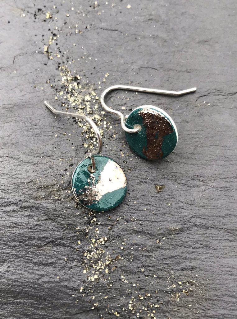 Disc Earring with Platinum or Copper Detailing