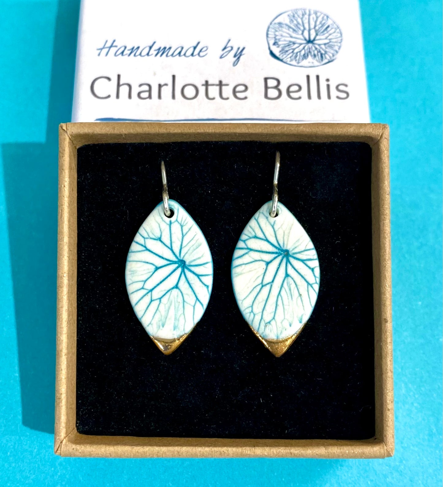 Leaf Print Earrings with 24ct Gold Detailing