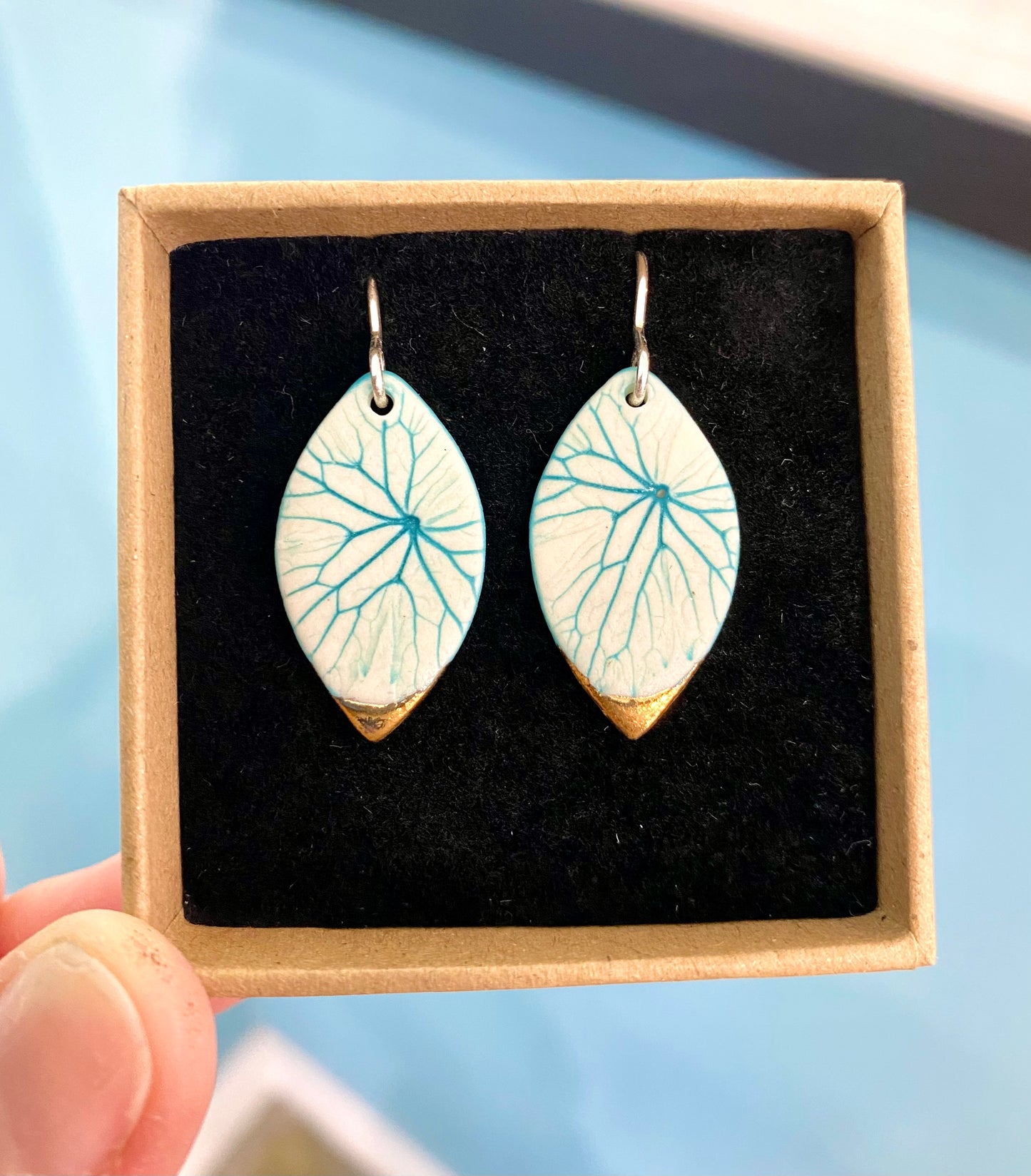 Leaf Print Earrings with 24ct Gold Detailing
