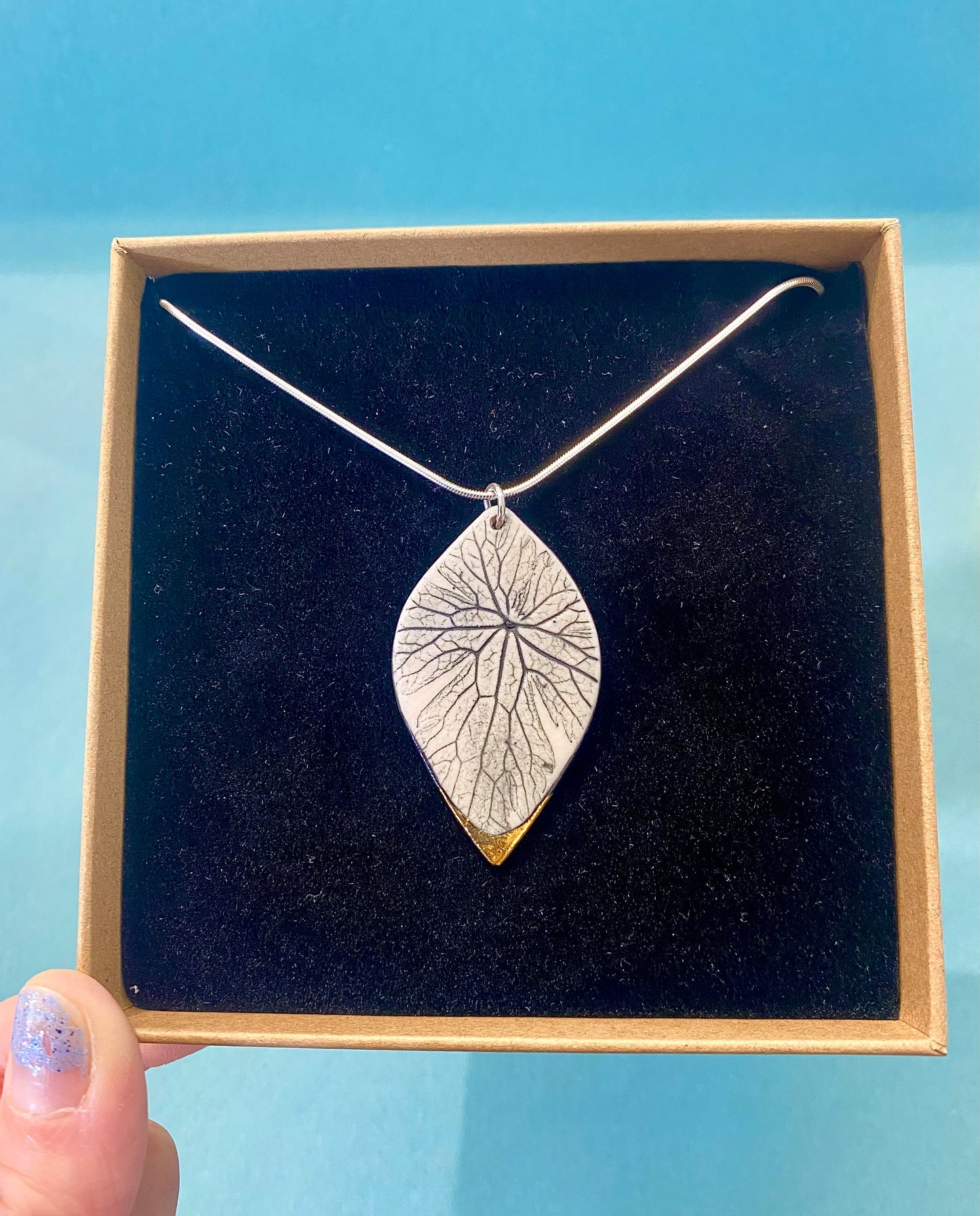 Leaf Print Necklace with 24ct Gold Detailing