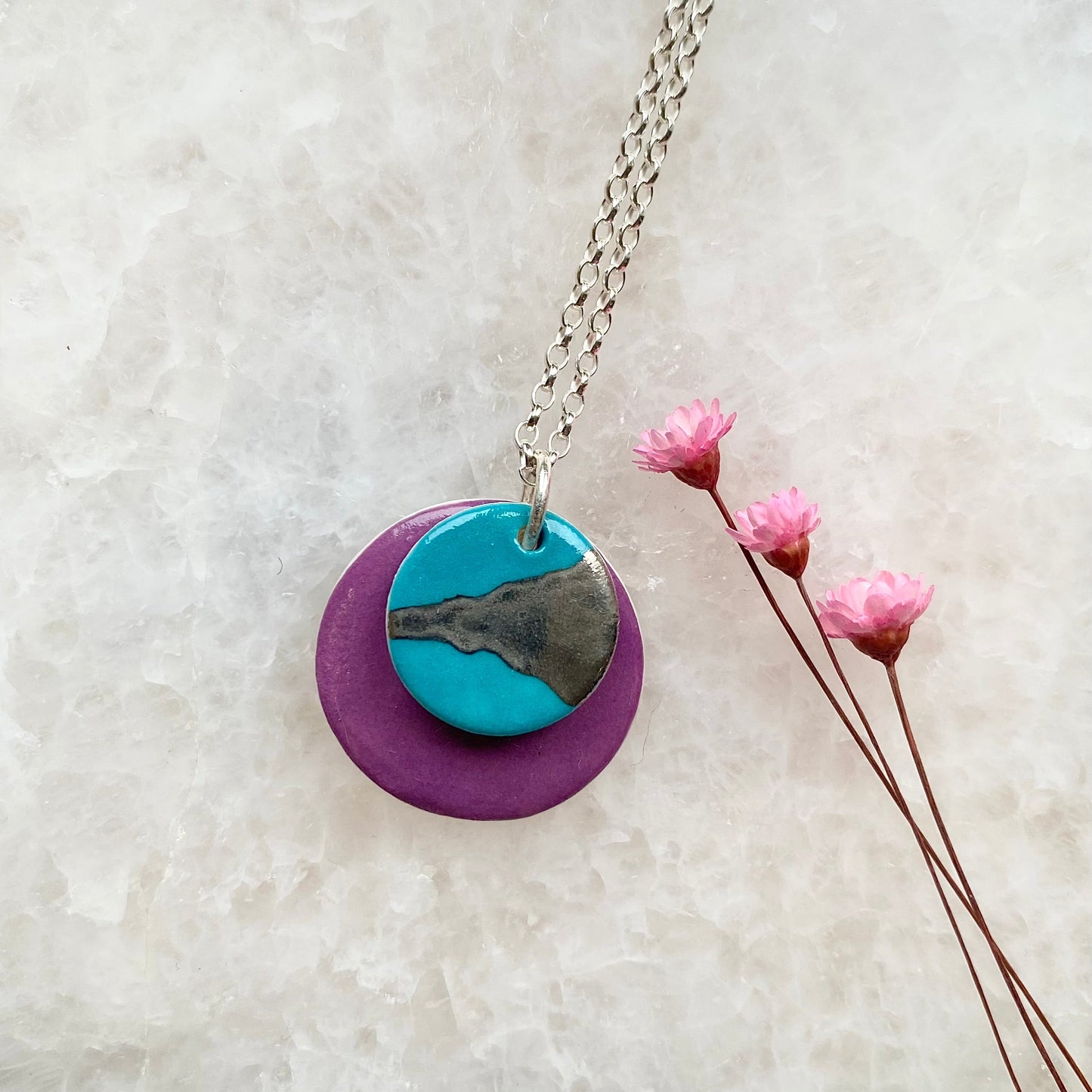 Double Disc Necklace with Platinum Detailing