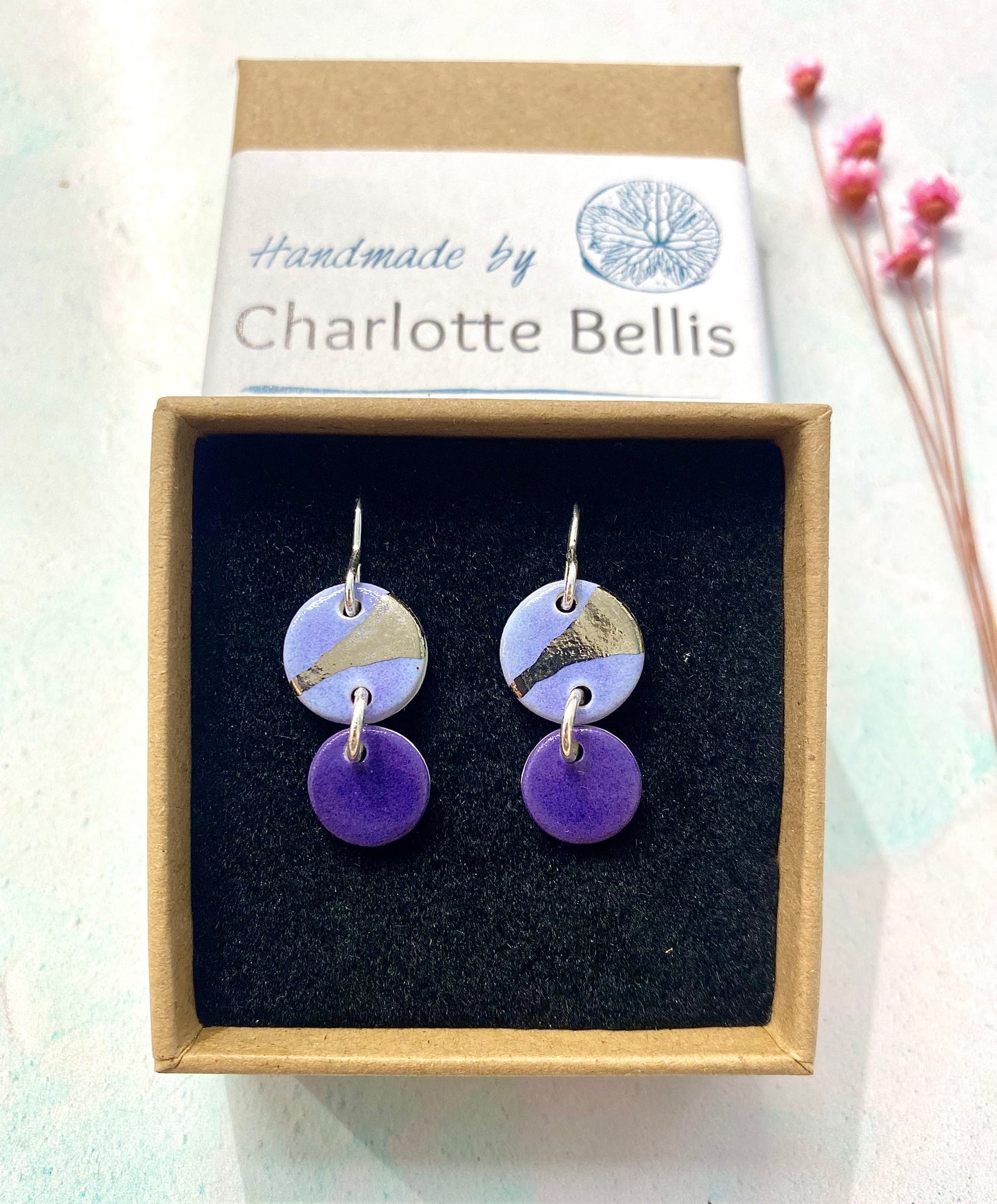 Coloured Disc Earrings with Platinum Detailing