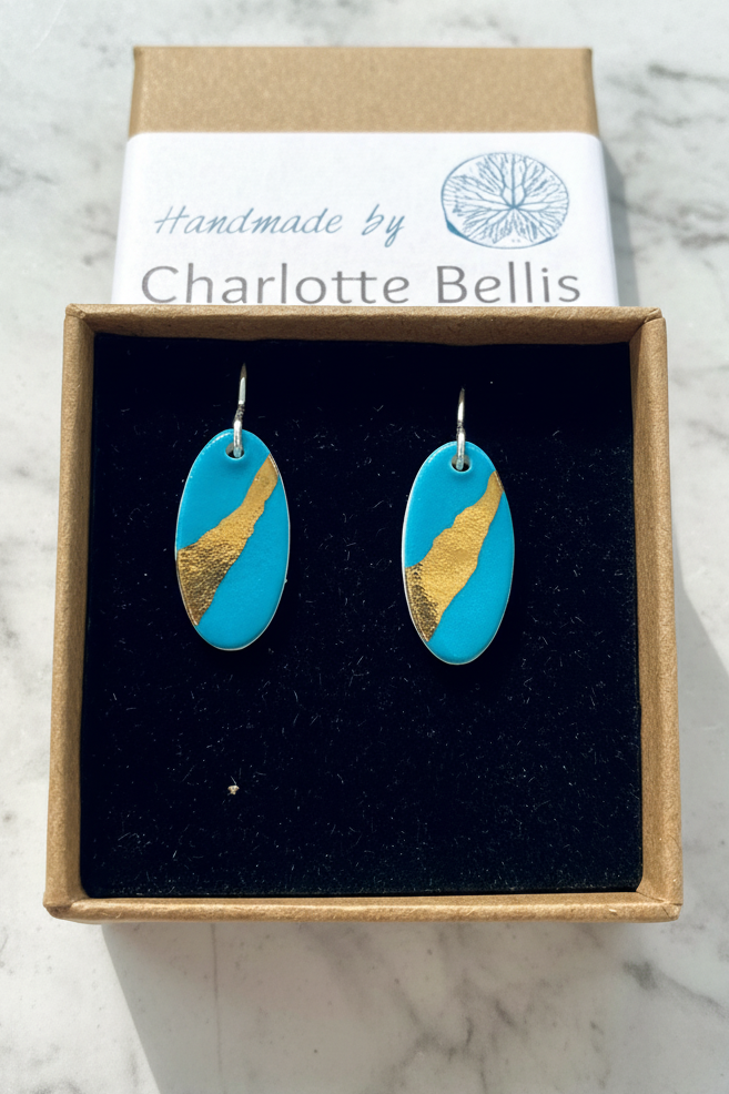 Oval Earrings with 24ct Gold Detailing