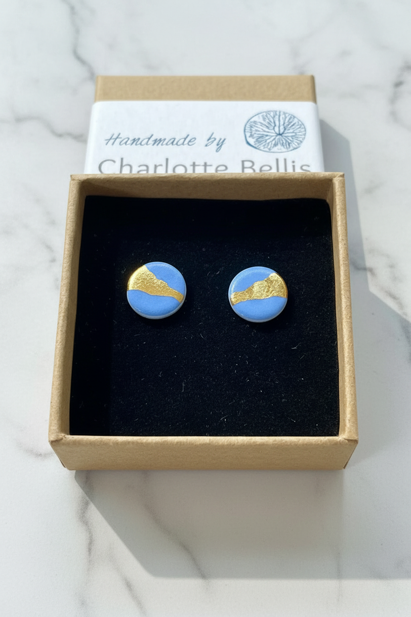 Stud Earrings with 24ct Gold Detailing
