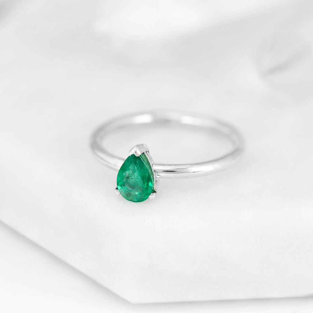 Platinum with Pear Emerald Nestle Ring