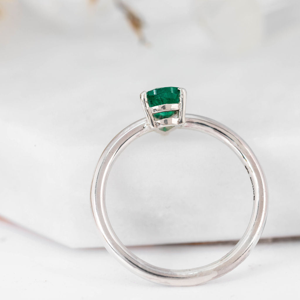 Platinum with Pear Emerald Nestle Ring