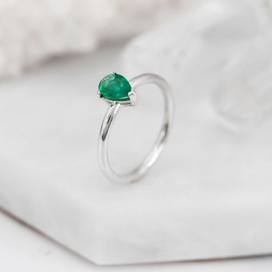 Platinum with Pear Emerald Nestle Ring