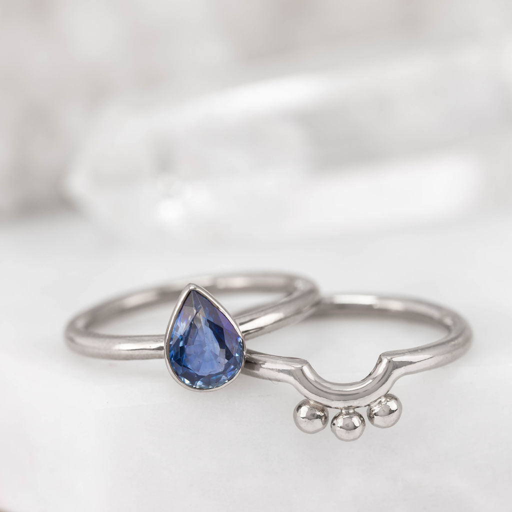 White Gold and Pear Sapphire Nestle Ring