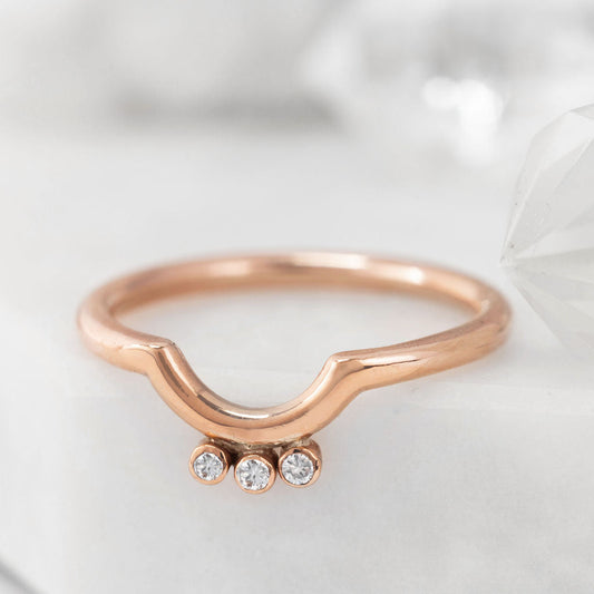 Rose Gold with three Diamonds Nestling Wedding Ring