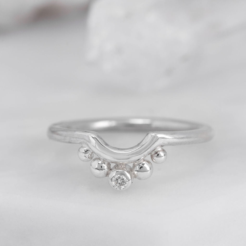 Silver Diamond and Granulation Nestling Wedding Ring