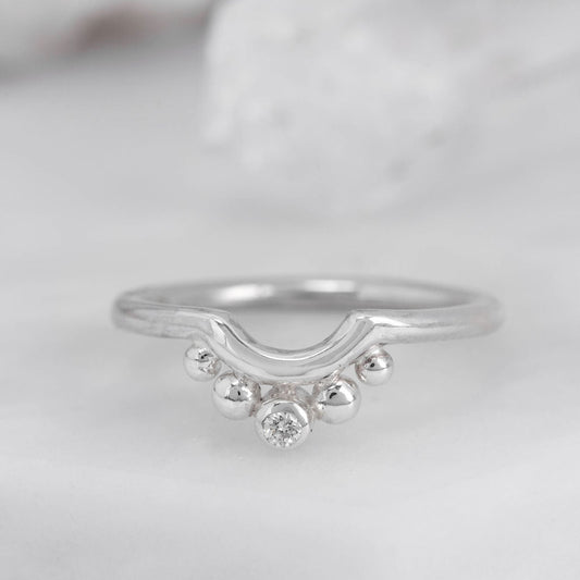 White Gold Diamond and Granulation Nestling Wedding Ring