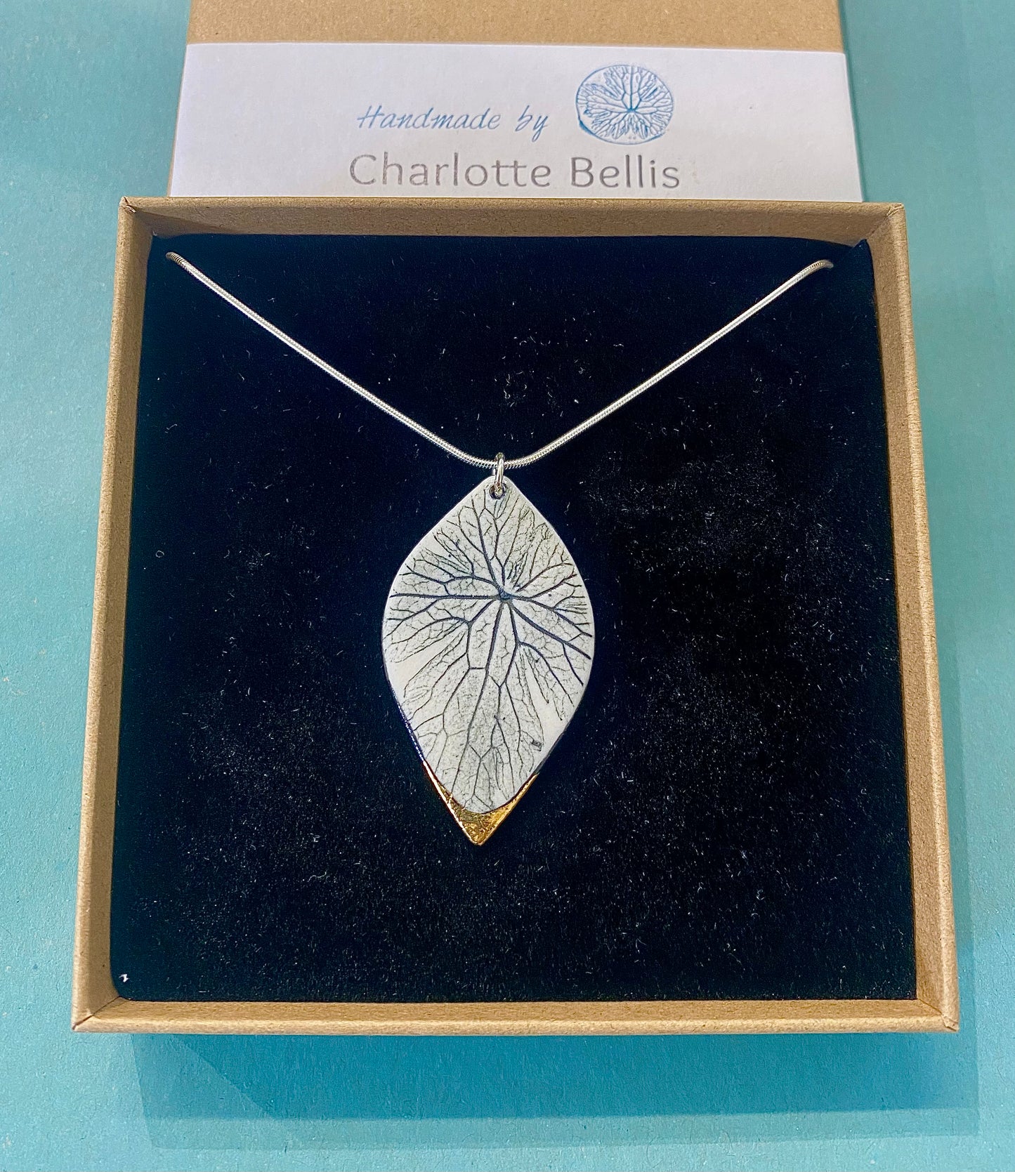 Leaf Print Necklace with 24ct Gold Detailing