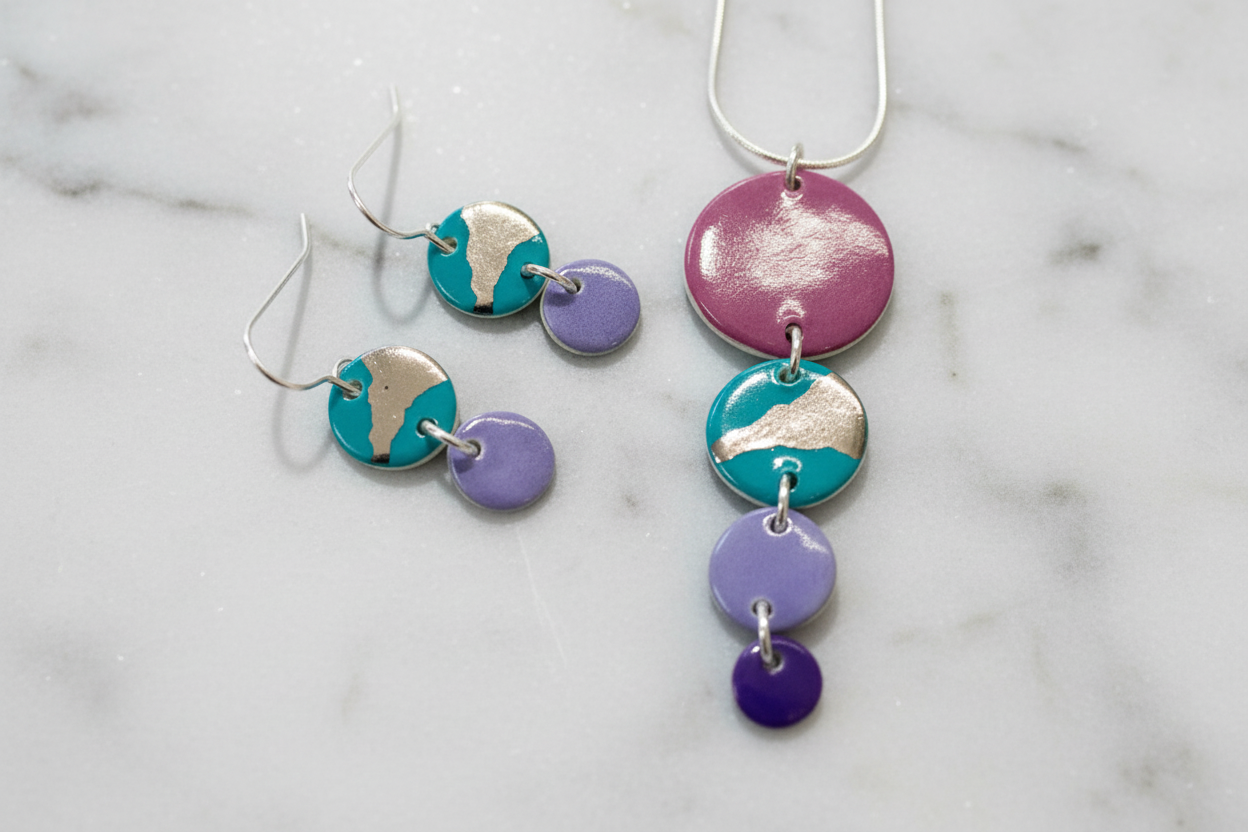 Disc Necklace with Platinum Detailing (4 Discs)