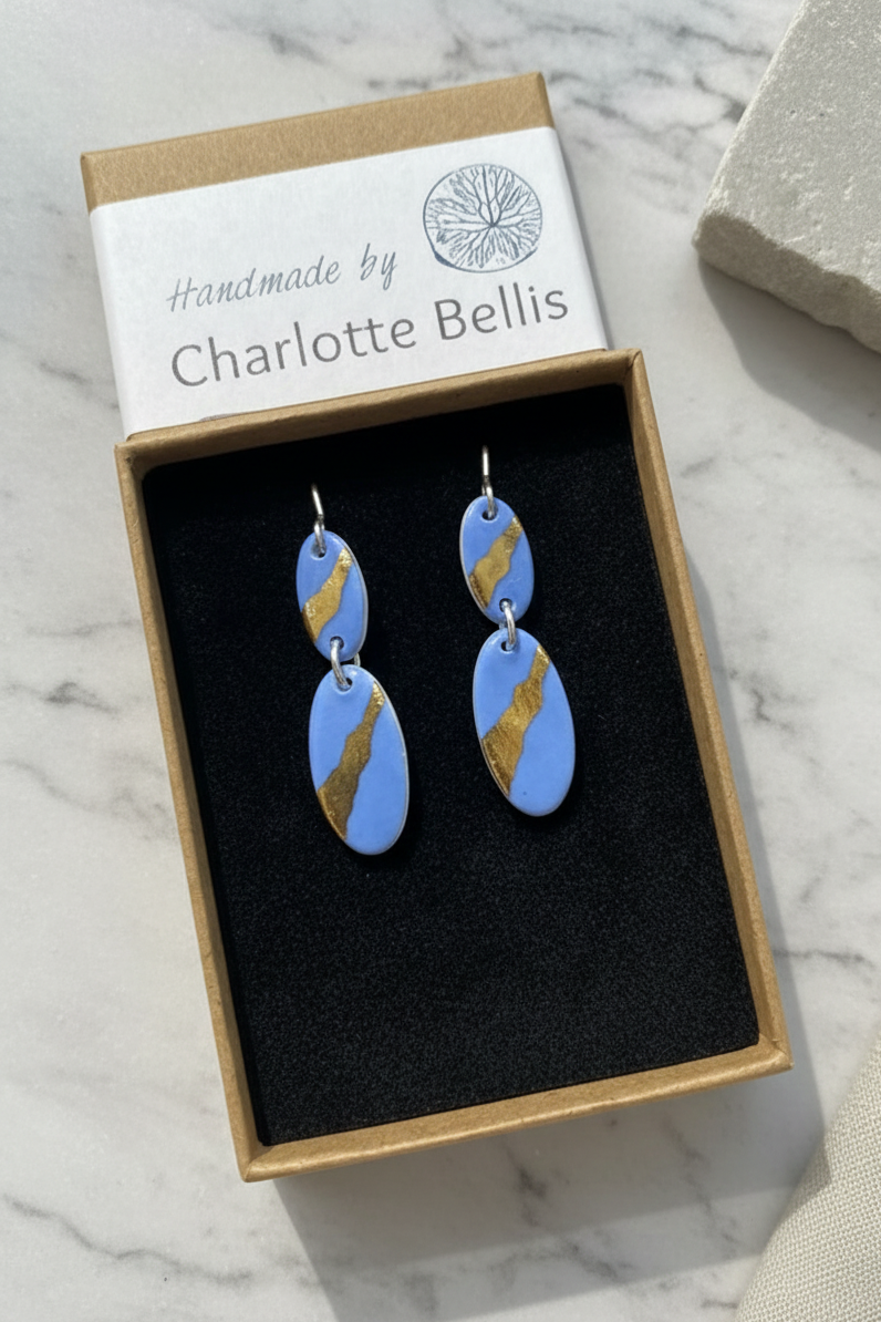 Oval Drop Earrings with 24ct Gold Detailing