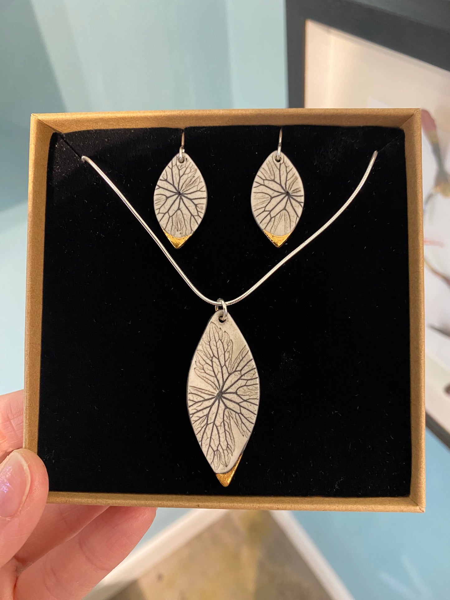 Leaf Print Earrings with 24ct Gold Detailing