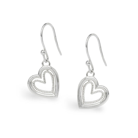Cariad Heart Hook Earrings - Silver