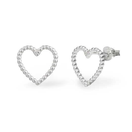 Cariad Heart Stud Earrings - Silver