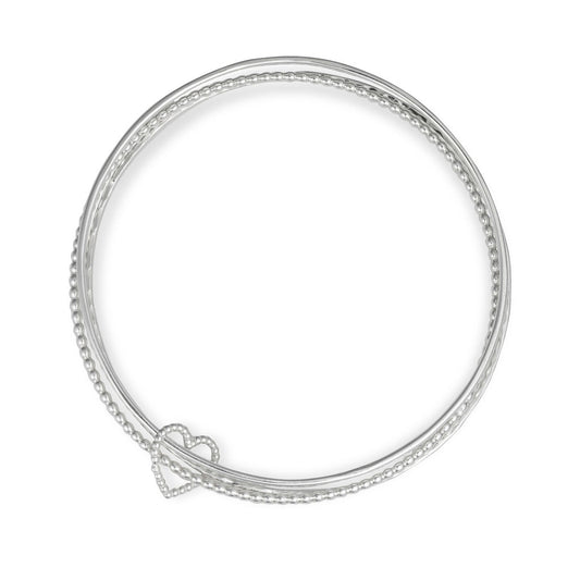 Cariad Heart Triple Bangle - Silver