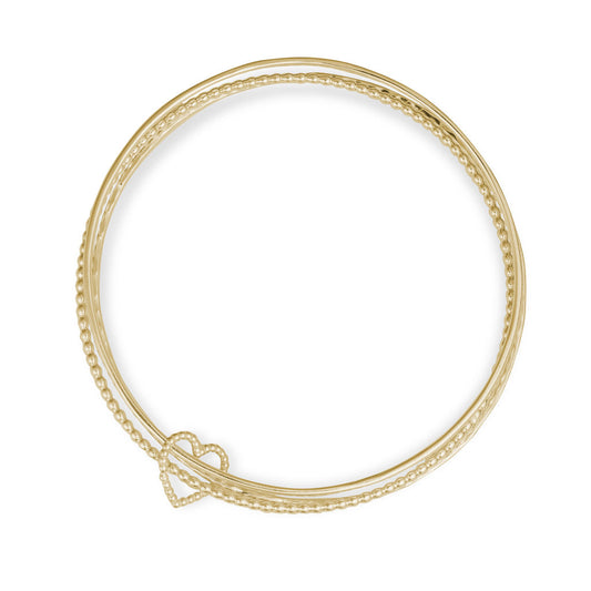 Cariad Heart Triple Bangle - Gold