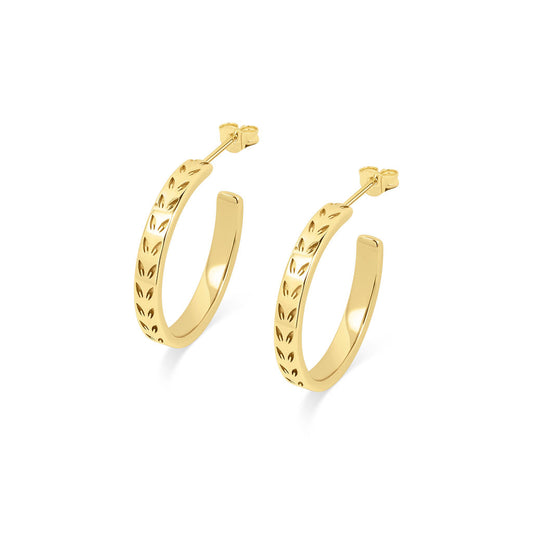 Lôn Goed - Leaf Pattern - Stud Earrings - Gold -  Slim Hoops