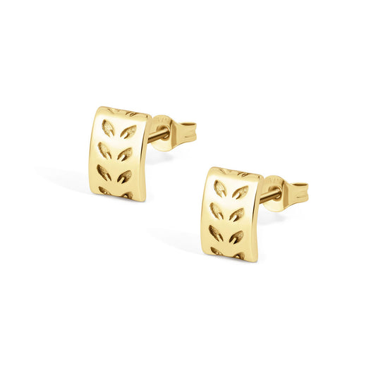 Lôn Goed - Leaf Pattern - Stud Earrings - Gold - Wide