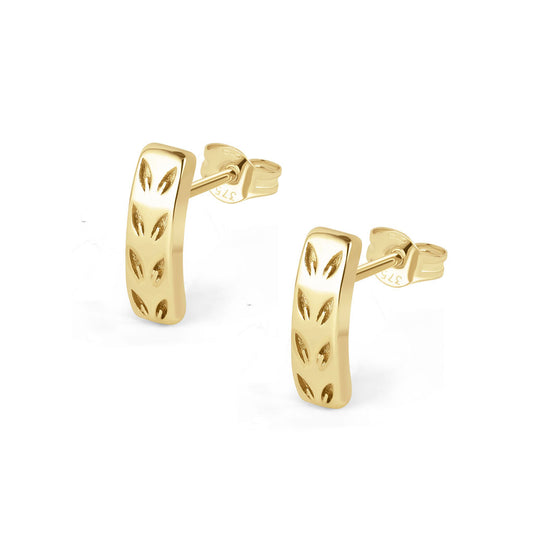 Lôn Goed - Leaf Pattern - Stud Earrings - Gold - Slim