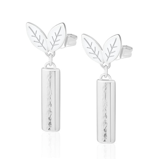 Lôn Goed - Leaf - Stud Earrings Bar Drops - Silver