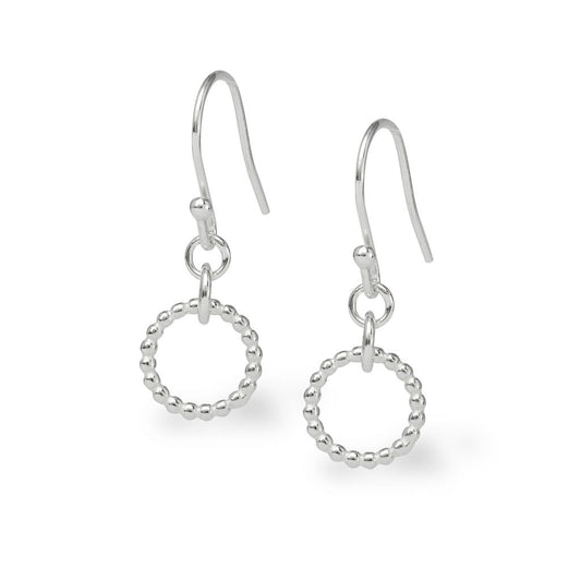Hoop Earrings - Silver - Large - Single Beaded Hoop