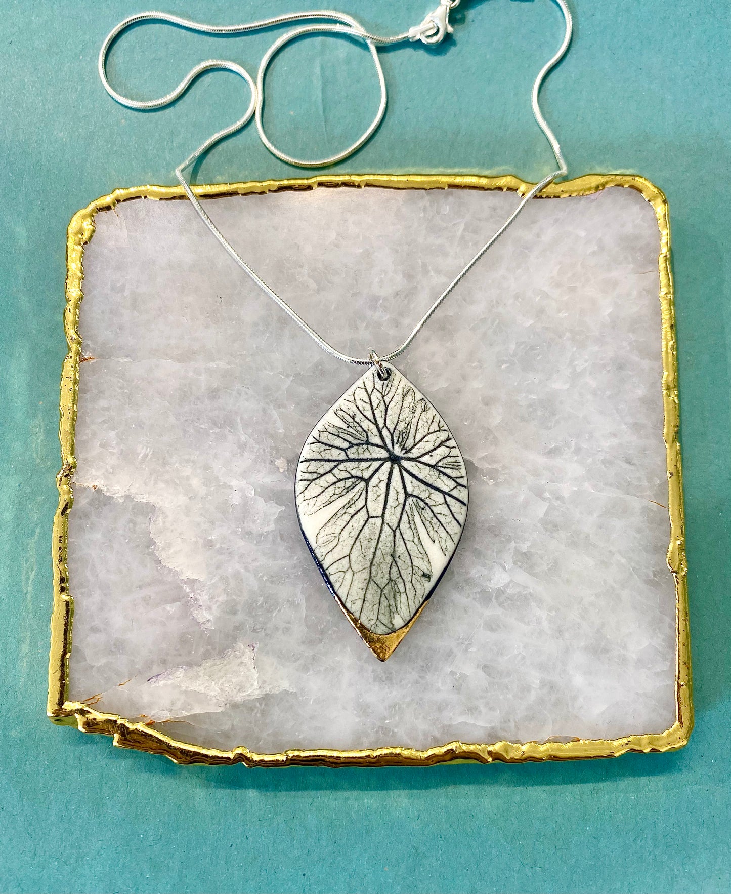 Leaf Print Necklace with 24ct Gold Detailing