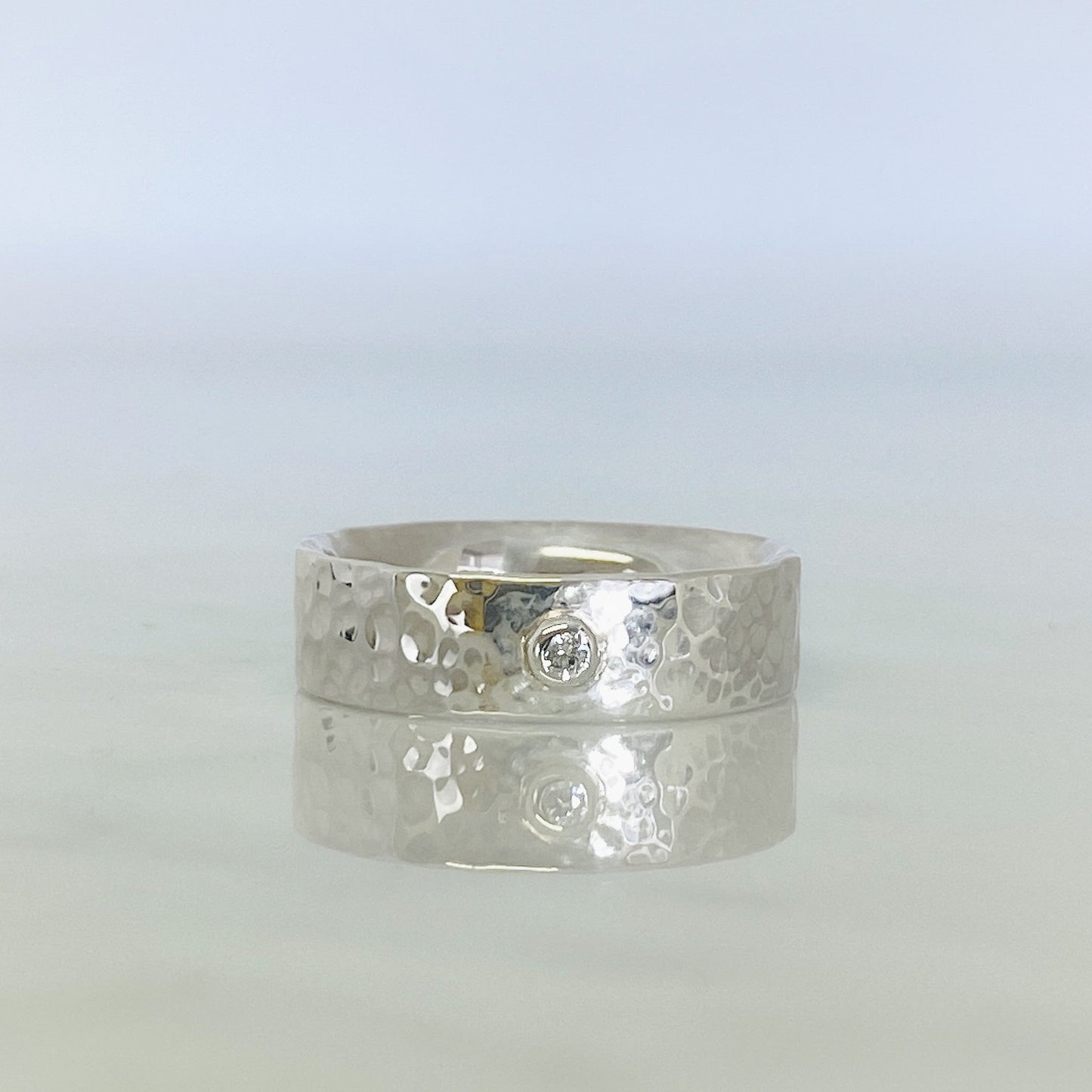 White Gold Diamond Dimpled Wedding Ring