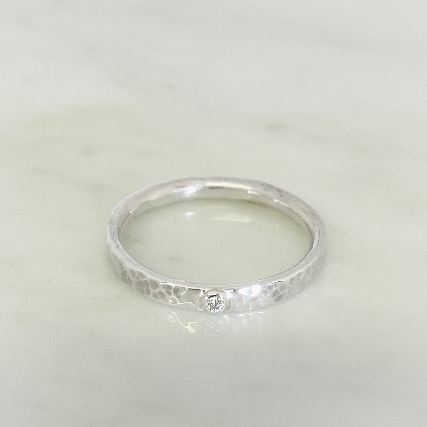 Silver Diamond Dimpled Wedding Ring