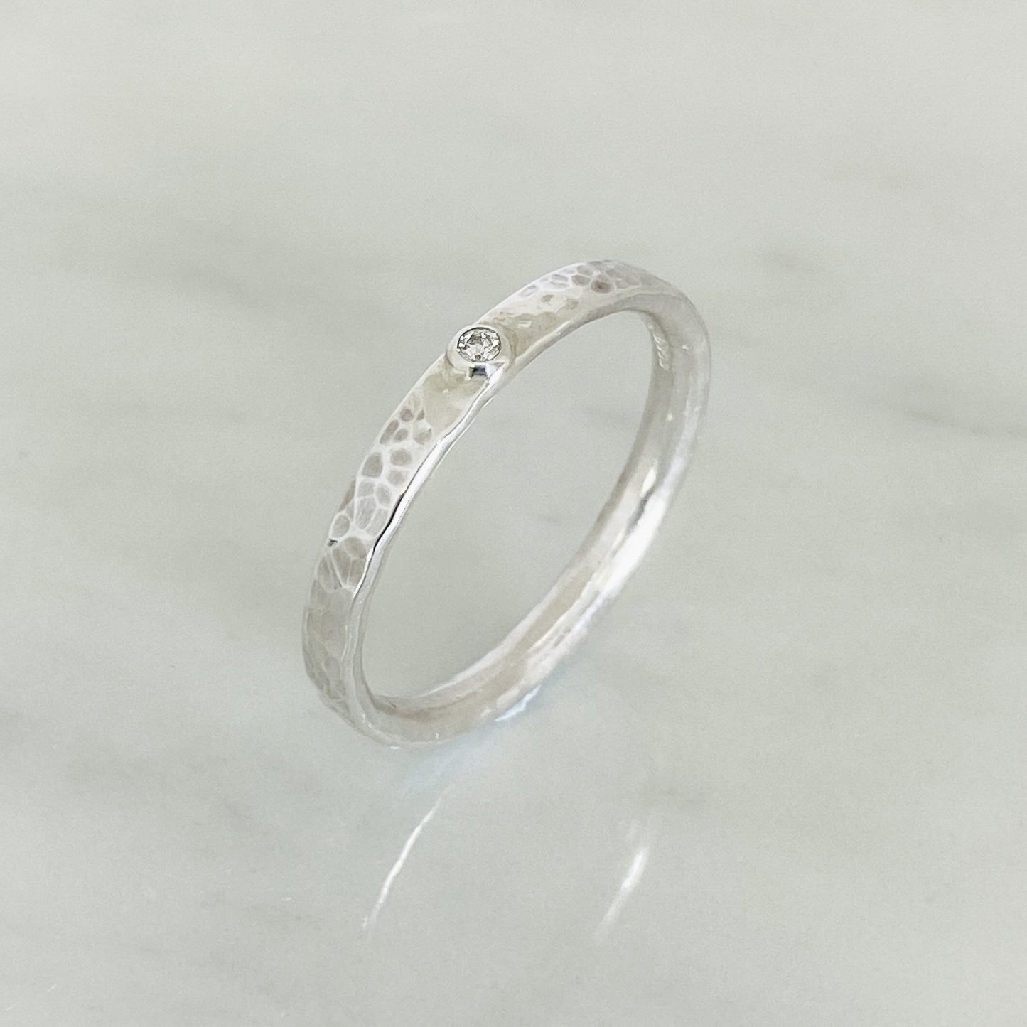 White Gold Diamond Dimpled Wedding Ring