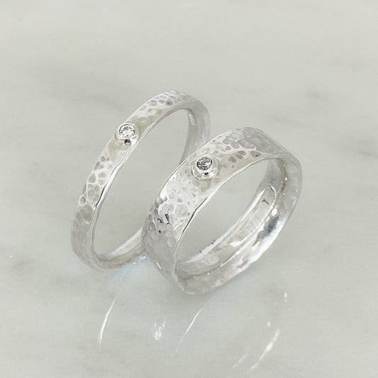 White Gold Diamond Dimpled Wedding Ring