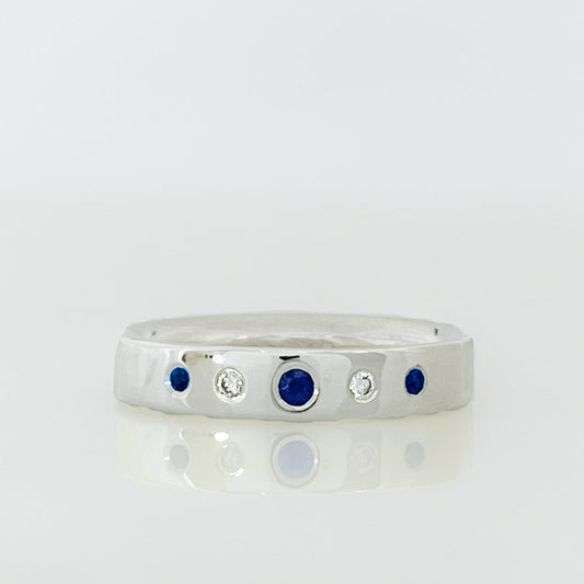 Serendipity White Gold Diamond a Sapphire Row Ring